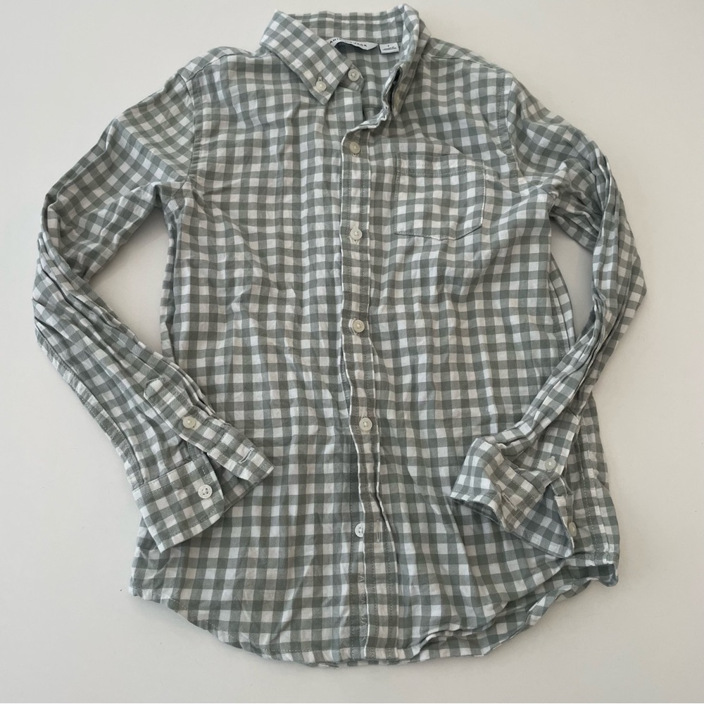 Boys Janie and Jack Green Checkered Button Down Shirt Size 7 Medium